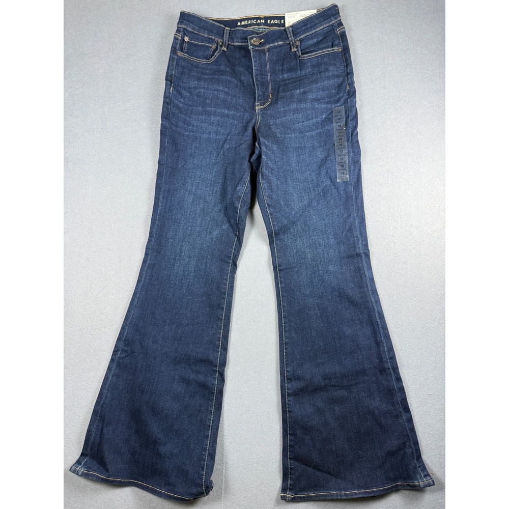 American Eagle Super High-Rise Flare Jeans Dark Wash Next Level Stretch 12 31W